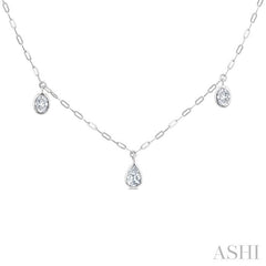 1 1/5 Ctw Bezel Set Mixed Diamond Cut Station Necklace in 14K White Gold