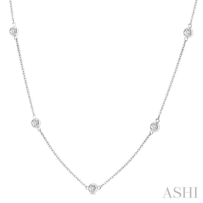 1 Ctw Bezel Set Round Cut Diamond Station Necklace in 14K White Gold