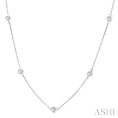 1 Ctw Bezel Set Round Cut Diamond Station Necklace in 14K White Gold