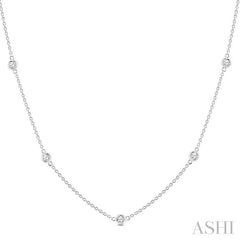 1 Ctw Bezel Set Round Cut Diamond Station Necklace in 14K White Gold