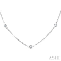 1 Ctw Bezel Set Round Cut Diamond Station Necklace in 14K White Gold