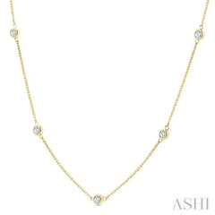1 Ctw Bezel Set Round Cut Diamond Station Necklace in 14K Yellow Gold