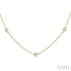 1 Ctw Bezel Set Round Cut Diamond Station Necklace in 14K Yellow Gold