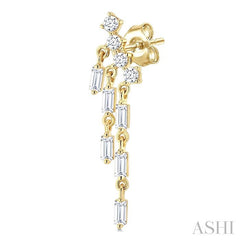 3/4 Ctw Mini Chandelier Baguette and Round Cut Diamond Fashion Long Earring in 14K Yellow Gold
