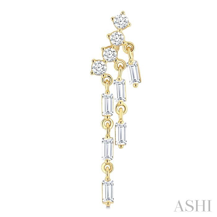 3/4 Ctw Mini Chandelier Baguette and Round Cut Diamond Fashion Long Earring in 14K Yellow Gold
