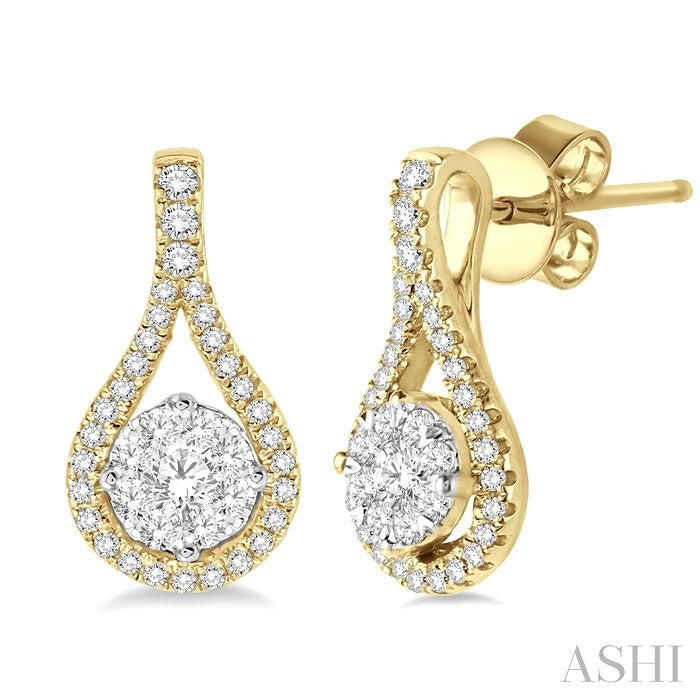 1/2 Ctw Lovebright Round Cut Diamond Earrings in 14K Yellow and White Gold