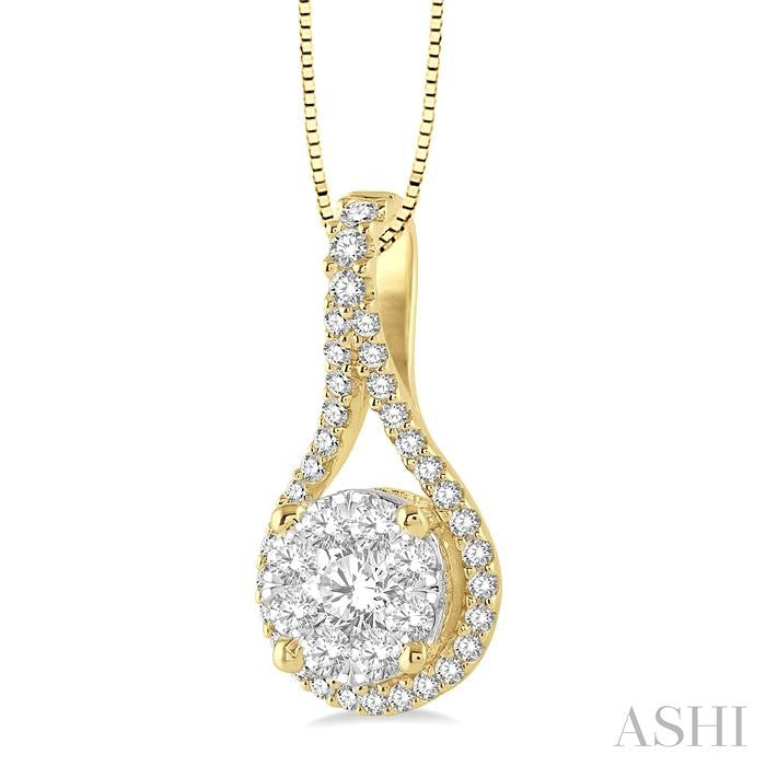 5/8 Ctw Lovebright Round Cut Diamond Pendant in 14K Yellow and White Gold with Chain