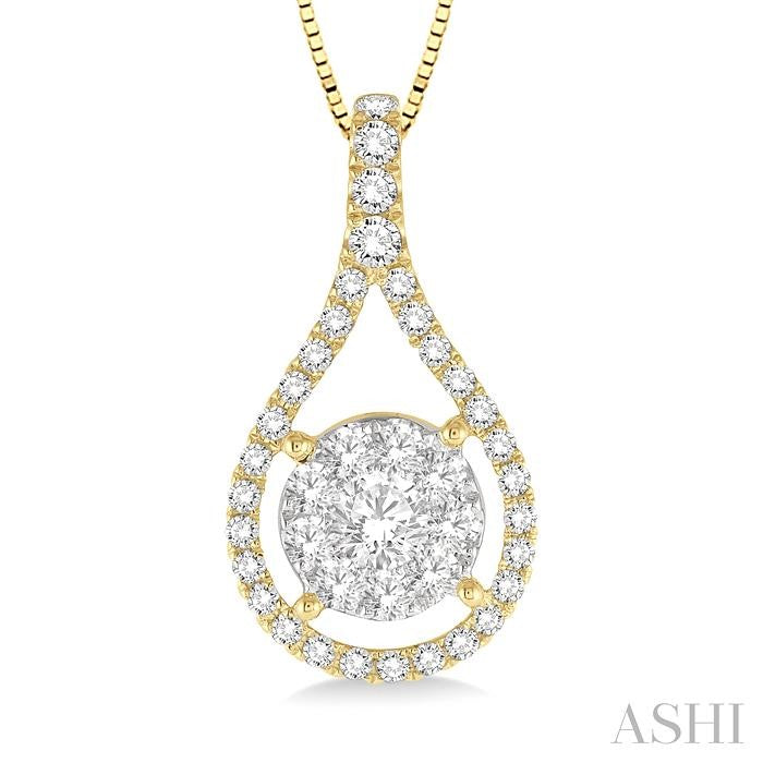 5/8 Ctw Lovebright Round Cut Diamond Pendant in 14K Yellow and White Gold with Chain