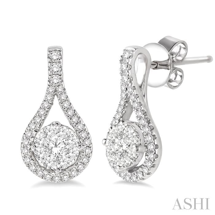 1/2 Ctw Lovebright Round Cut Diamond Earrings in 14K White Gold