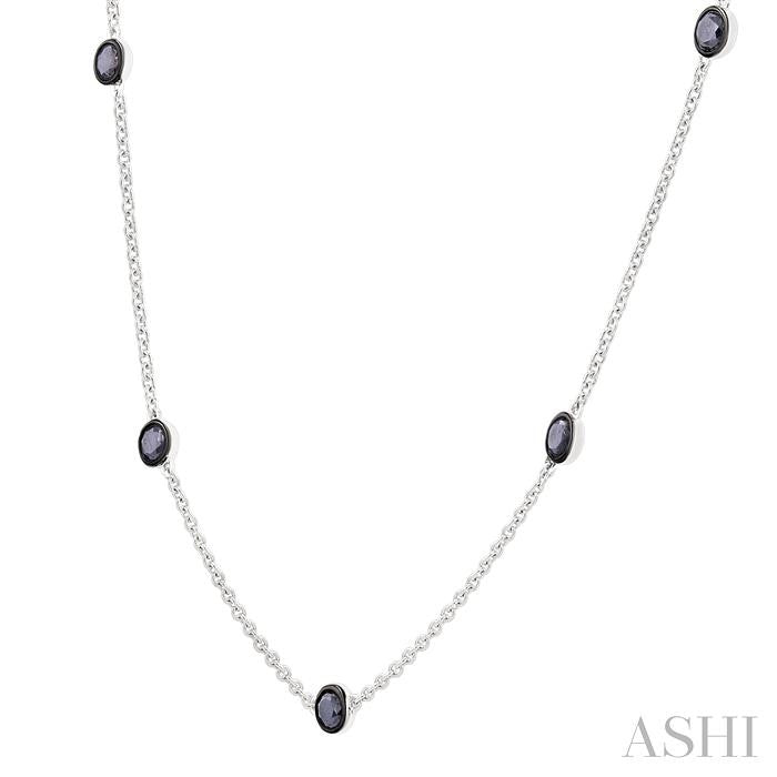 1 Ctw Round Cut Black Diamond Station Necklace in 14K White Gold