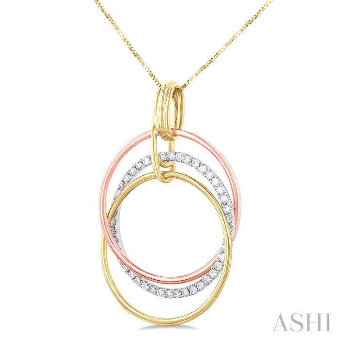 1/3 Ctw Round Cut Diamond Circle Pendant in 10K Tri Color Gold with Chain