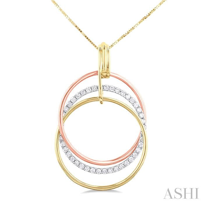 1/3 Ctw Round Cut Diamond Circle Pendant in 10K Tri Color Gold with Chain
