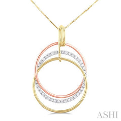 1/3 Ctw Round Cut Diamond Circle Pendant in 10K Tri Color Gold with Chain