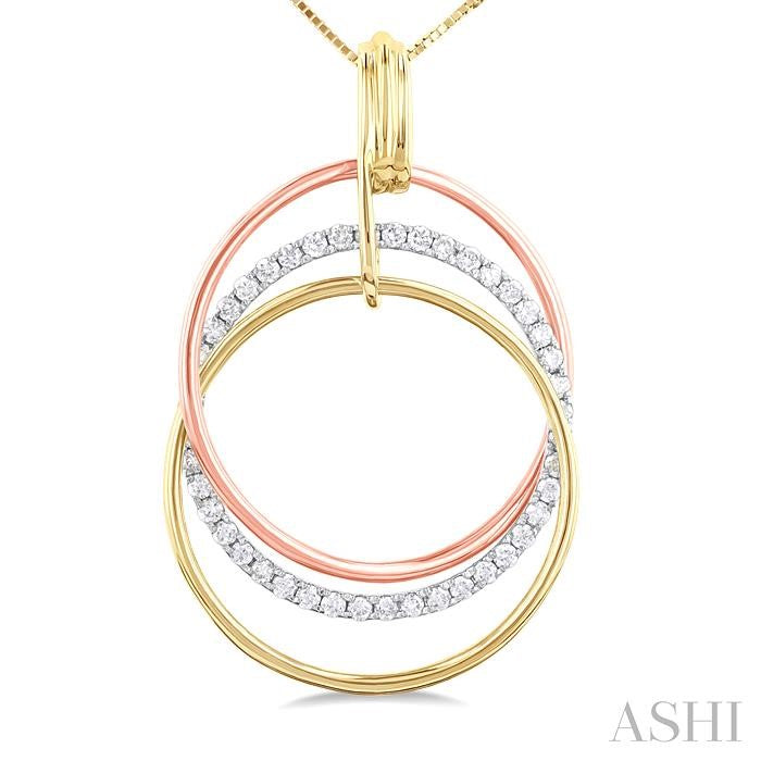 1/3 Ctw Round Cut Diamond Circle Pendant in 10K Tri Color Gold with Chain
