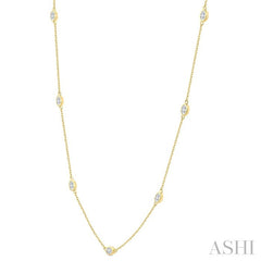1 Ctw Bezel Set Oval Cut Diamond Station Necklace in 14K Yellow Gold