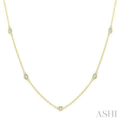 1 Ctw Bezel Set Oval Cut Diamond Station Necklace in 14K Yellow Gold