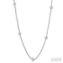 1 Ctw Round Cut Diamond Station Necklace in 14K White Gold