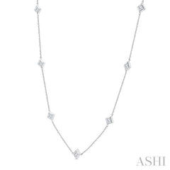 2 Ctw Princess Cut Diamond Station Necklace in 14K White Gold