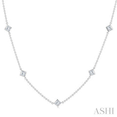 2 Ctw Princess Cut Diamond Station Necklace in 14K White Gold
