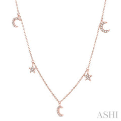 1/8 Ctw Star and Moon Crescent Round Cut Diamond Necklace in 14K Rose Gold