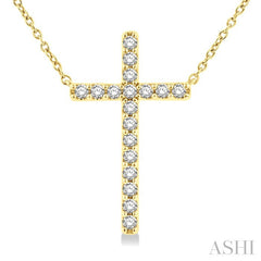 1/2 Ctw Round Cut Diamond Cross Fashion Station Necklace in 10K Yellow Gold