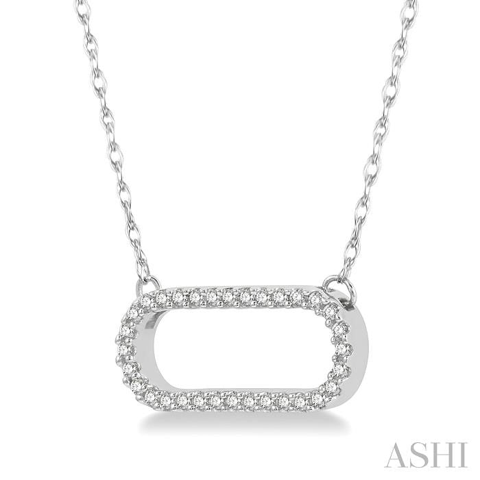 1/10 Ctw Round Cut Diamond Paperclip Pendant With Chain in 14K White Gold