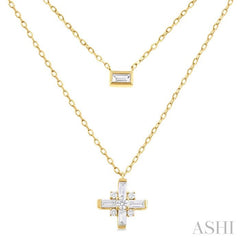 1/3 Ctw Baguette and Round Cut Diamond Layered Necklace in 14K Yellow Gold