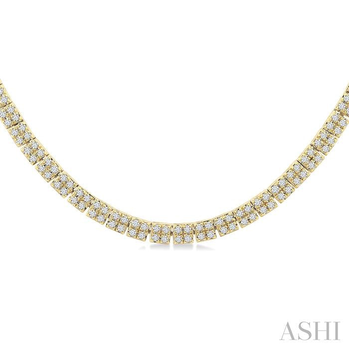 1 Ctw Double Row Round Cut Diamond Necklace in 14K Yellow Gold