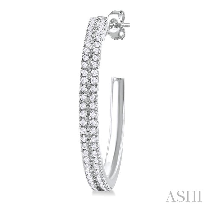 1/3 Ctw Double Row Round Cut Diamond Fashion Half Hoop Earring in 10K White Gold