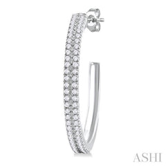 1/3 Ctw Double Row Round Cut Diamond Fashion Half Hoop Earring in 10K White Gold