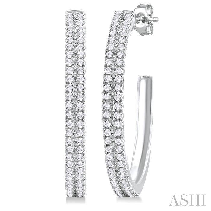 1/3 Ctw Double Row Round Cut Diamond Fashion Half Hoop Earring in 10K White Gold