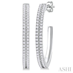 1/3 Ctw Double Row Round Cut Diamond Fashion Half Hoop Earring in 10K White Gold