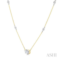 1/4 Ctw Bezel Set Pear and Round Cut Diamond Station Necklace in 14K Yellow and White Gold