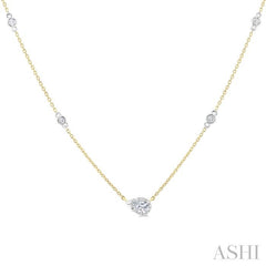 1/4 Ctw Bezel Set Pear and Round Cut Diamond Station Necklace in 14K Yellow and White Gold