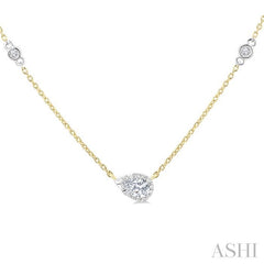 1/4 Ctw Bezel Set Pear and Round Cut Diamond Station Necklace in 14K Yellow and White Gold