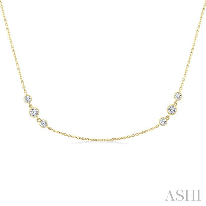 1 Ctw Three Stone Bezel Set Round Cut Diamond Station Necklace in 14K Yellow Gold