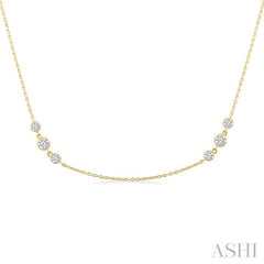 1 Ctw Three Stone Bezel Set Round Cut Diamond Station Necklace in 14K Yellow Gold