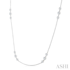 3/4 Ctw Three Stone Bezel Set Round Cut Diamond Station Necklace in 14K White Gold