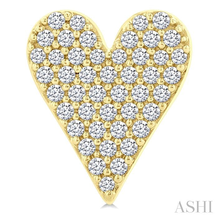 1/3 Ctw Petite Heart Pave Set Round Cut Diamond Fashion Stud Earring in 10K Yellow Gold