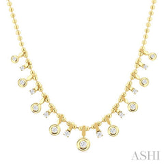 1 1/5 Ctw Round Cut Diamond Halfway Bezel and Prong Set Dangle Necklace in 14K Yellow Gold