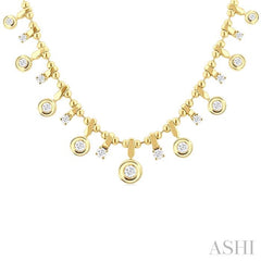 1 1/5 Ctw Round Cut Diamond Halfway Bezel and Prong Set Dangle Necklace in 14K Yellow Gold