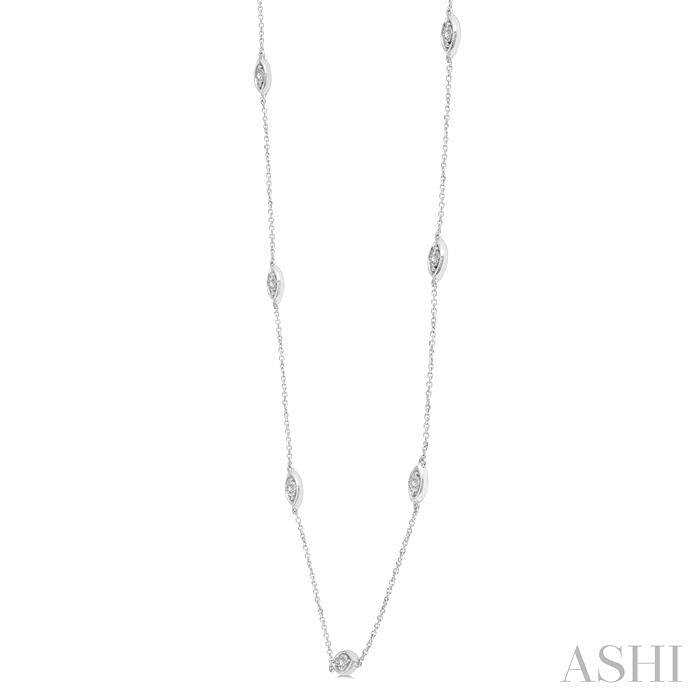 1/10 Ctw Marquise Mount Round Cut Diamond Station Necklace in 10K White Gold