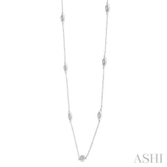 1/10 Ctw Marquise Mount Round Cut Diamond Station Necklace in 10K White Gold