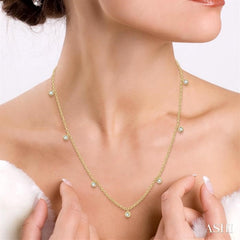 1/10 Ctw Marquise Mount Round Cut Diamond Station Necklace in 10K White Gold