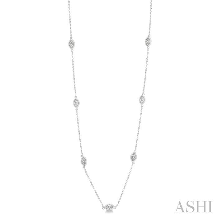 1/10 Ctw Marquise Mount Round Cut Diamond Station Necklace in 10K White Gold
