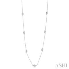1/10 Ctw Marquise Mount Round Cut Diamond Station Necklace in 10K White Gold