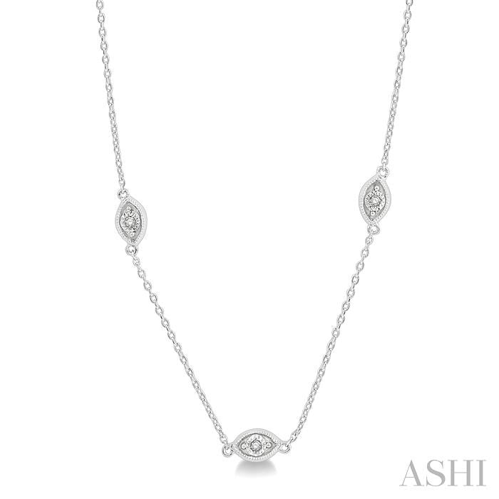 1/10 Ctw Marquise Mount Round Cut Diamond Station Necklace in 10K White Gold