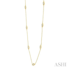 1/10 Ctw Marquise Mount Round Cut Diamond Station Necklace in 10K Yellow Gold