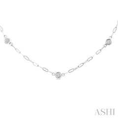 1/4 Ctw Bezel Set Round Cut Diamond Paperclip Station Necklace in 14K White Gold