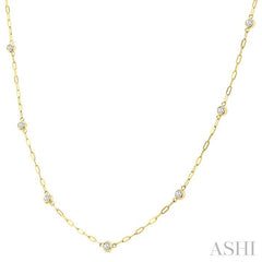 1/4 Ctw Bezel Set Round Cut Diamond Paperclip Station Necklace in 14K Yellow Gold
